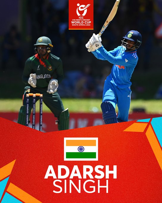 Adarsh Singh stood tall with a half-century for India and won the POTM award 👏 📹 Credits: Twitter/ICC