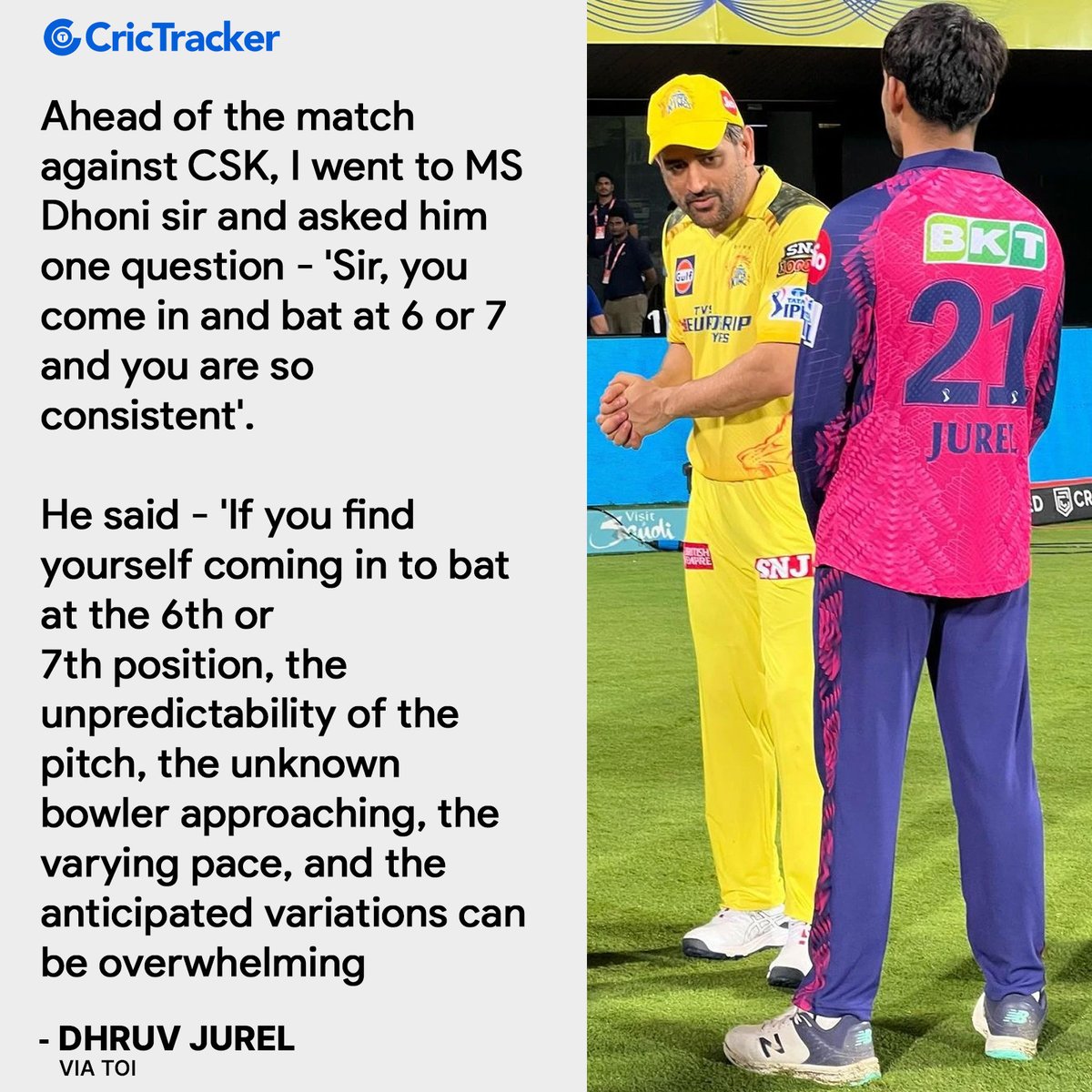 Dhruv Jurel reveals the lesson he learned from MS Dhoni on batting at No. 6/7 and maintaining consistency.