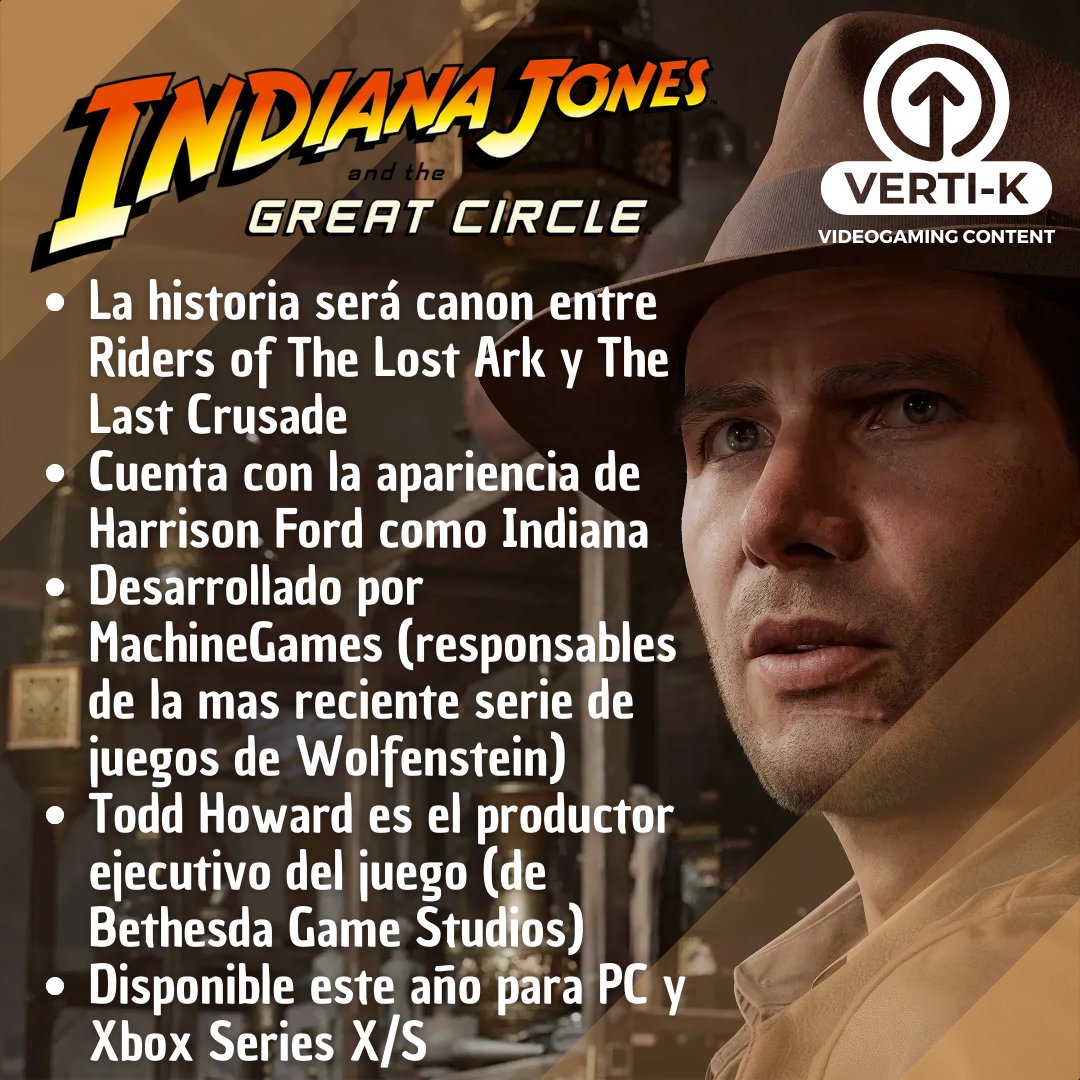 BetaVertiK's tweet photo. #IndianaJones regresa a los videojuegos con #TheGreatCircle
Estará disponible este año para #PC #XboxSeries X/S y #GamePass

#Vertik #betaVertik #HarrisonFord #IndianaJonesAndTheGreatCircle #PCGaming #PCMasterRace #Xbox #Bethesda #MachineGames https://t.co/CbkTyy3lvc