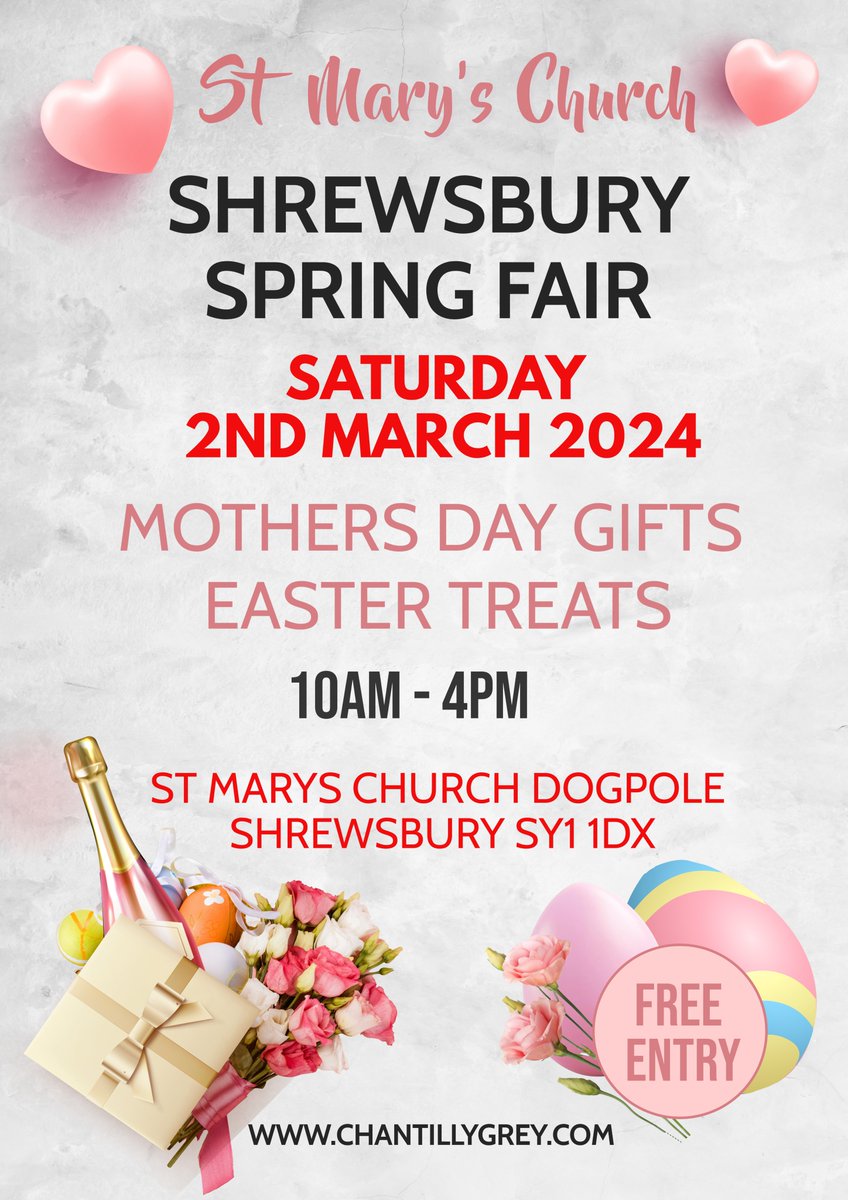 Get ready for the Shrewsbury Spring Fair. Perfect opportunity to find the most delightful Mother's Day gifts and indulge in scrumptious Easter treats! Join us on Sat, March 2nd at 10am at the beautiful Church of St Mary the Virgin for a day filled with joy, love &amp; celebration
