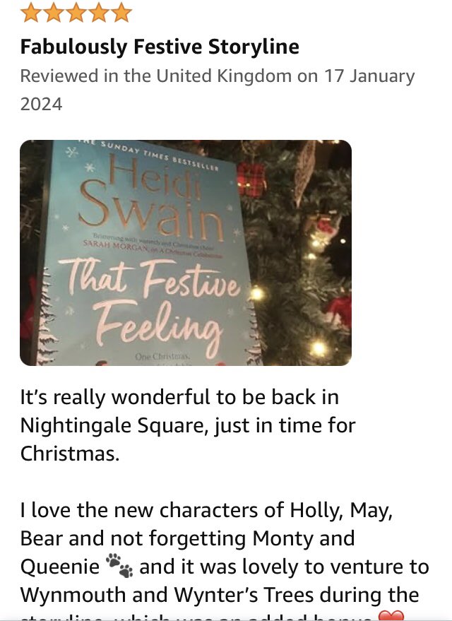 Loved #Reading this festive #Storyline by @Heidi_Swain 

“That Festive Feeling
by Heidi Swain

📚❄️🎄❄️🎄❄️🎄📚

Attached is my 5⭐️ #BookReview which can be read in full in the ALT  
on the photo 

#BookTwitter
#RecommendedRead
#NightingaleSquare