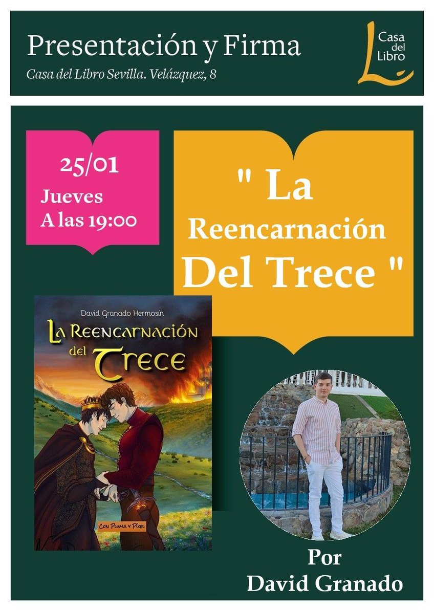Os recordamos que el jueves 25 tenéis una presentación muy interesante: David Granado nos presenta "La reencarnación del Trece" en La Casa del Libro en Sevilla.
<a href="/granbibliodavid/">Gran Biblio de David</a> #conplumaypixel #fantasia #eventos #autores