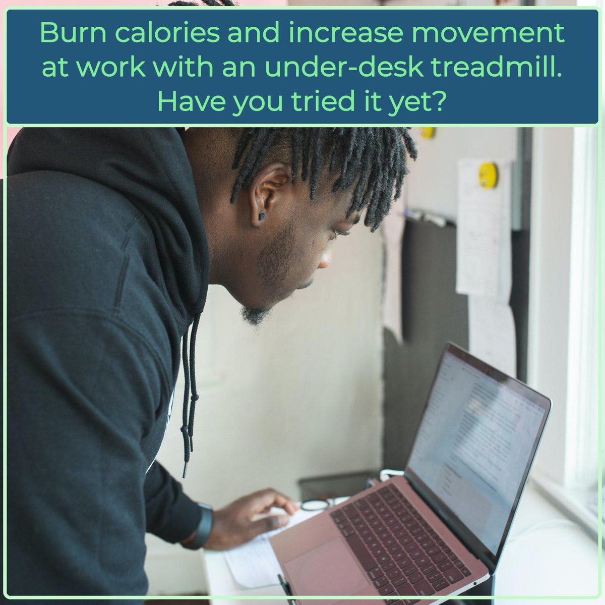 dose's tweet photo. Increase movement and burn calories at work with an under-desk treadmill. It's compact, quiet, and fits under your desk. Have you tried it yet? #FitnessGoals #WorkoutAtWork #OMGFacts https://t.co/4VI4UJDyir