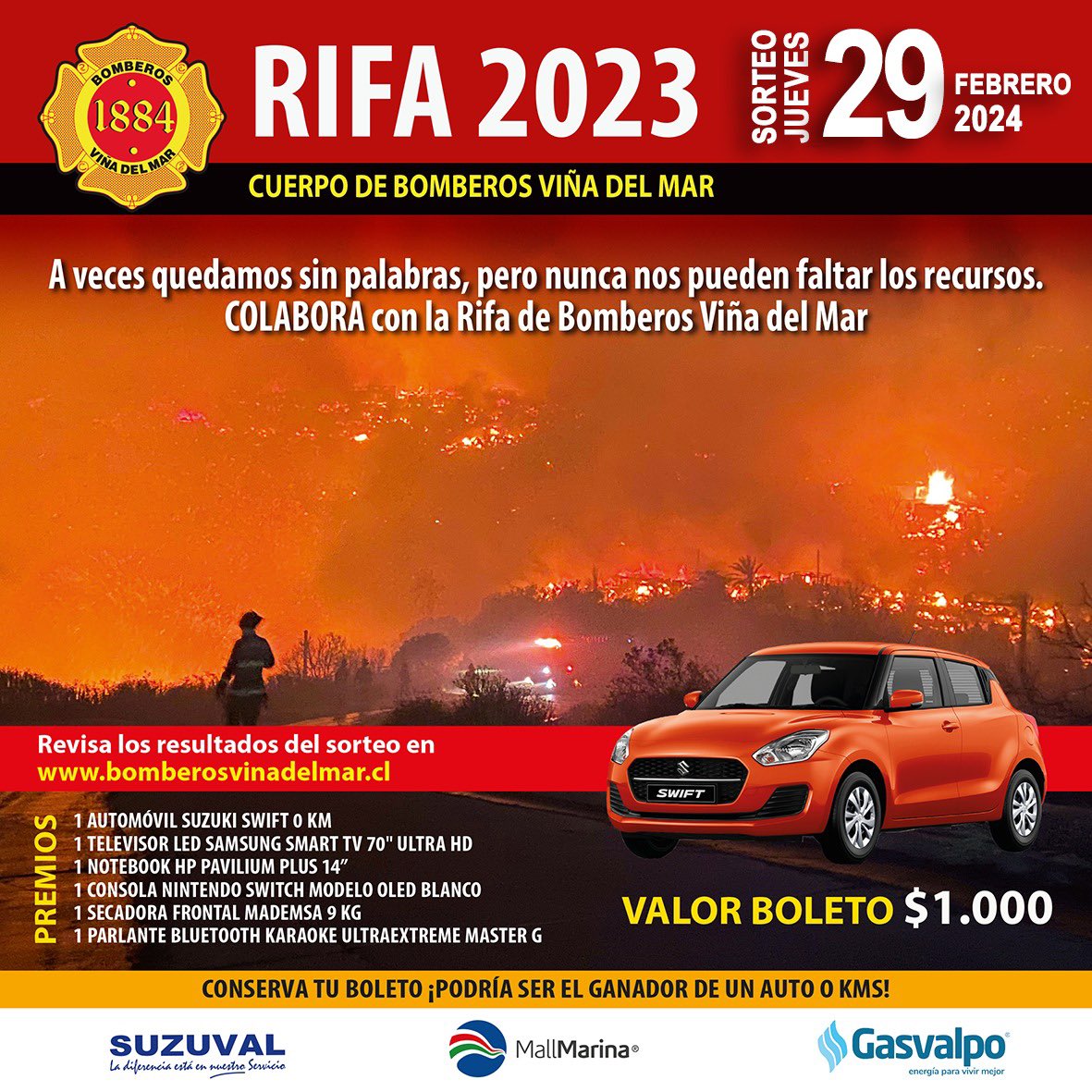 bomberosvina's tweet image. 🔴RIFA•INSTITUCIONAL🔴 Reiteramos, debido a la baja venta de boletos de la Rifa Institucional 2023, se ha determinado extender su venta hasta el domingo 18 de feb, aplazando el sorteo para el día jueves 29 de feb. Todavía estás a tiempo de comprar boletos de Rifa a nuestros👩🏻‍🚒👨🏻‍🚒