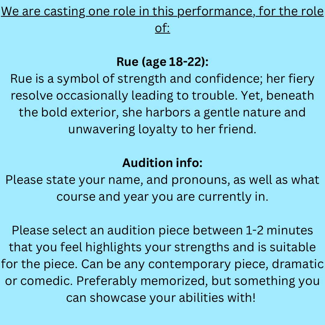 3rd year DATE students are searching for a female-identifying actor to be a part of their company and performance for the SLP festival in March. If you’re interested in being involved please email: Isabella.krantz@cssd.ac.uk and/or Faye.stainton@cssd.ac.uk