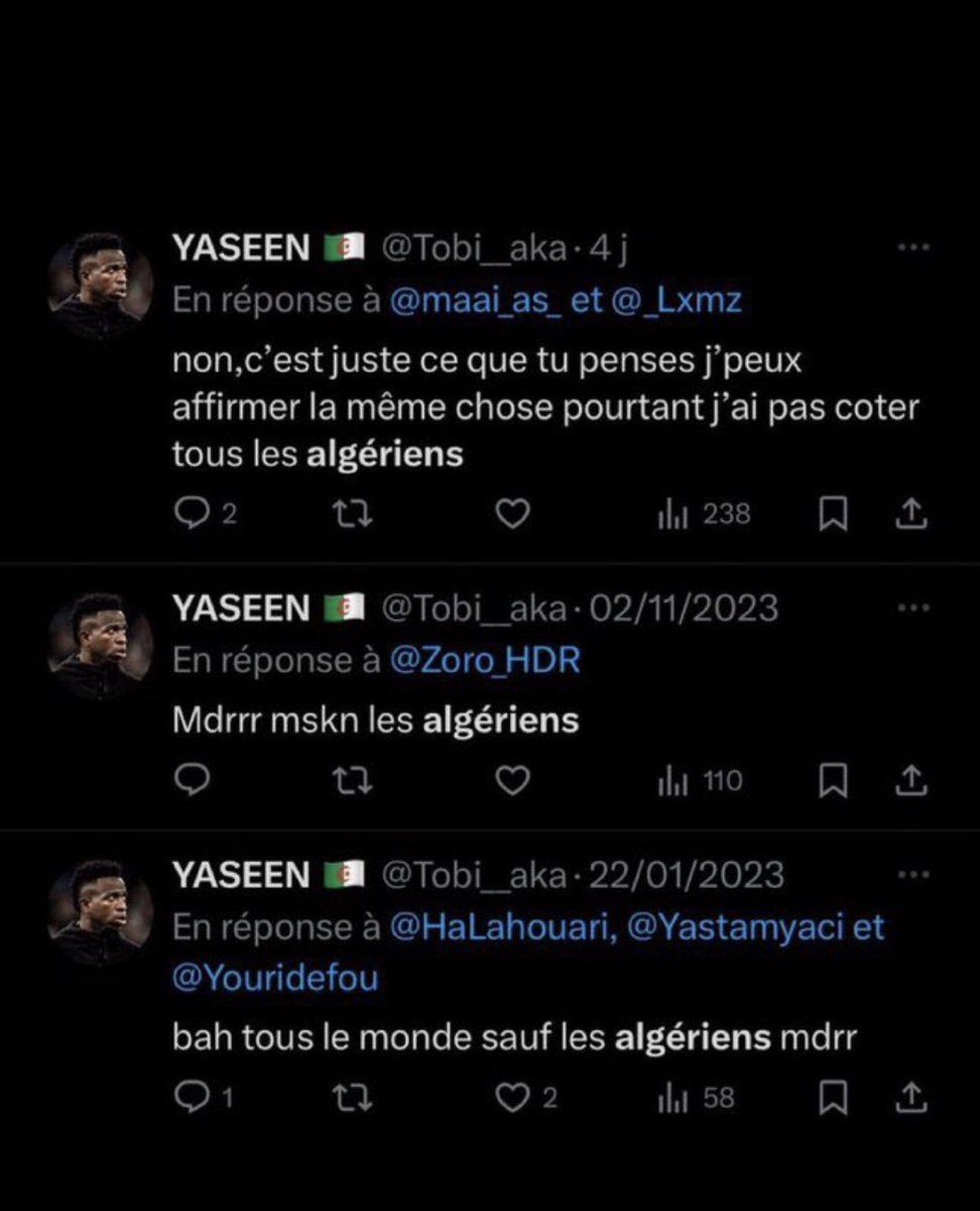 Lla637034's tweet photo. 🚨⚠️ Attention des plusieurs marocians 🇲🇦 se travestissent en algériens 🇩🇿pour balancer des propos racistes envers les subsahariens. Toujours relayés par khra Johnson le cinquententaire marocain🇲🇦pro de la fake news 🚨⚠️
#cotedivoire #Algerie #Maroc #France #can #CAN2023 #CAN2024 https://t.co/WOSKwl77J0