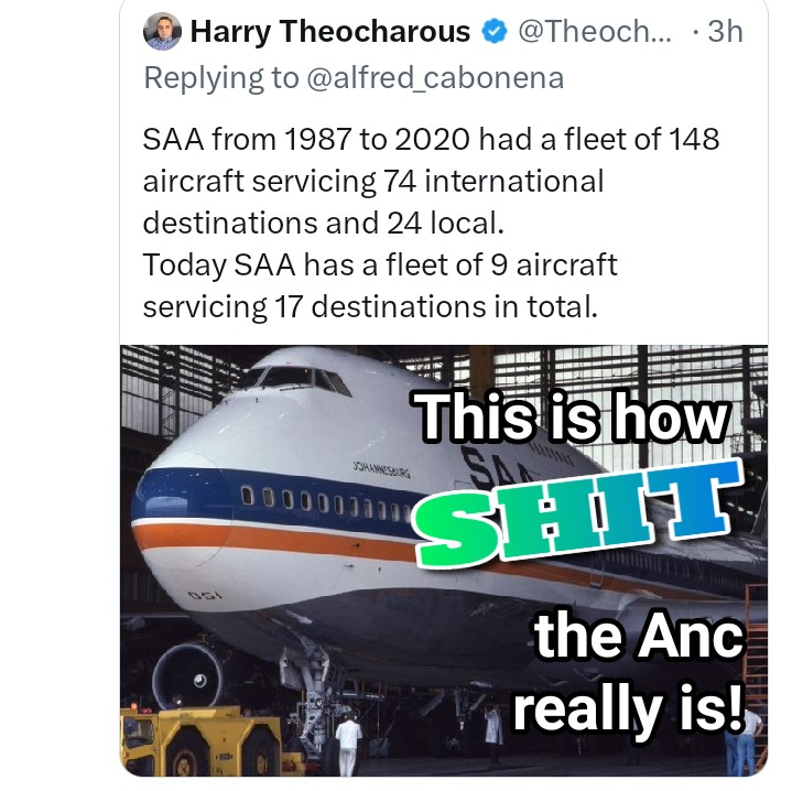 Azanamania's tweet image. SAA 148 planes to 9 planes in 30 years