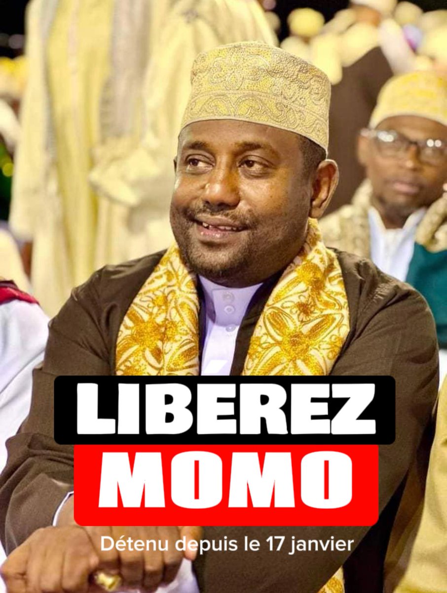 HaybaFm's tweet photo. Comores, crise post électorale. Dans le sillage des manifestations, des arrestations. Momo, membre influent du parti orange du Candidat à l'élection présidentielle, Mohamed Daoud, a été arrêté le 17 janvier. #Achmet, #Baloz, #Daoudhalifa, #Momo, #Soilihi 
Libérez les prisonniers https://t.co/hTy9lgIiSr