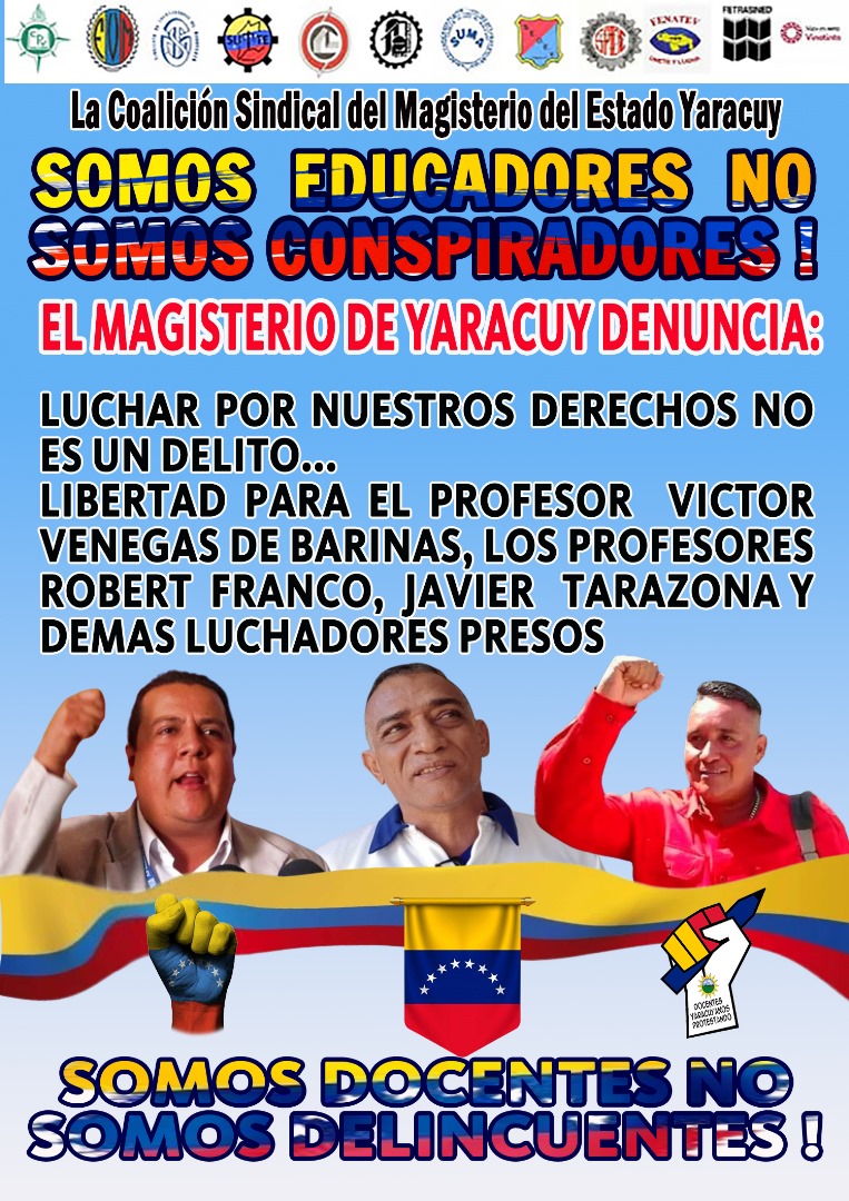 Deploramos la acción violenta y represiva del gobierno de Maduro y su Fiscal General en contra del Magisterio y los Trabajadores de Barinas. Rechazamos la detención arbitraria del Prof. Victor Vanegas, directivo de Fenatev - Barinas, sólo por reclamar derechos y reivindicaciones.