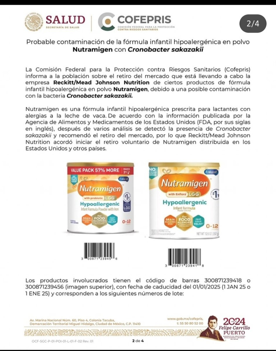 Con información  vía <a href="/LigaDeLaLecheMX/">Liga de La Leche México</a>  les comparto  que  Cronobacter sakazakii ataca de nuevo