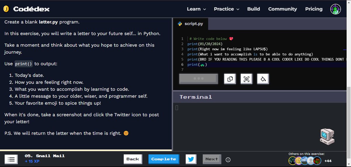 Z2drank's tweet photo. Snail Mail 💌 #CodedexLetter @codedex_io https://t.co/3NPVrpktez