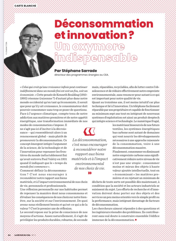 Le 3eme opus de la Revue du CEA vient de paraître 

cea.fr/multimedia/Doc…

Heureux de partager avec vous la « carte blanche » dédiée à la mise en perspective de la Deconsommation et de l’Innovation 🌍