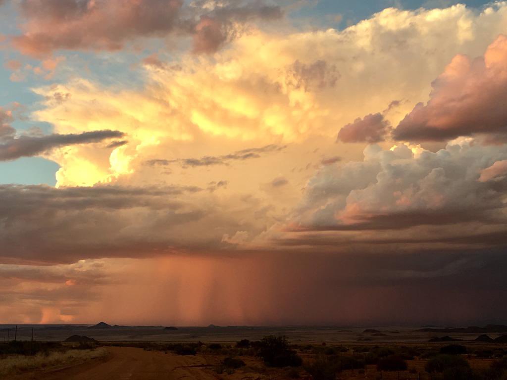 Pangolin365's tweet photo. April 2018 Northern Cape South African. Stopped whilst driving from Pofadder to Onseepkans on the Namibian border and watched this incredible African storm develop. This photo does not do justice to the different colours of the clouds. https://t.co/TtibXEvHjB