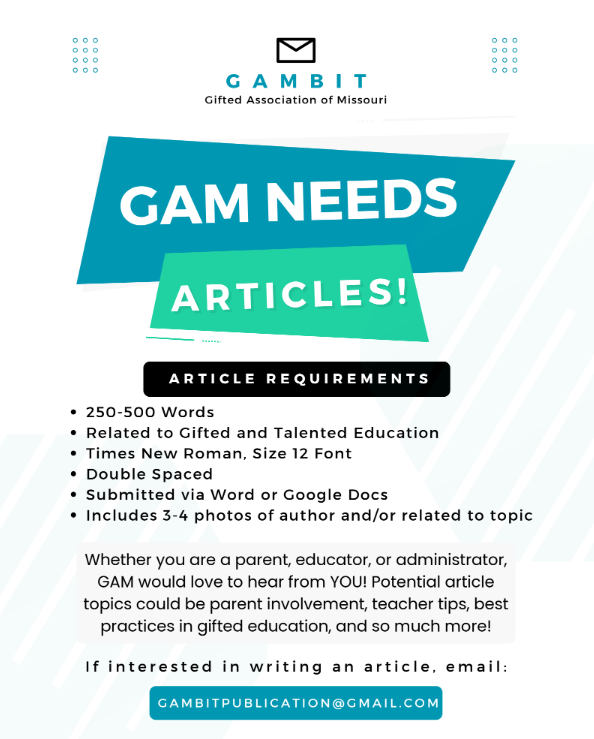 We want to hear from you!  The GAMbit is accepting content for our next issue -- see below for more information!