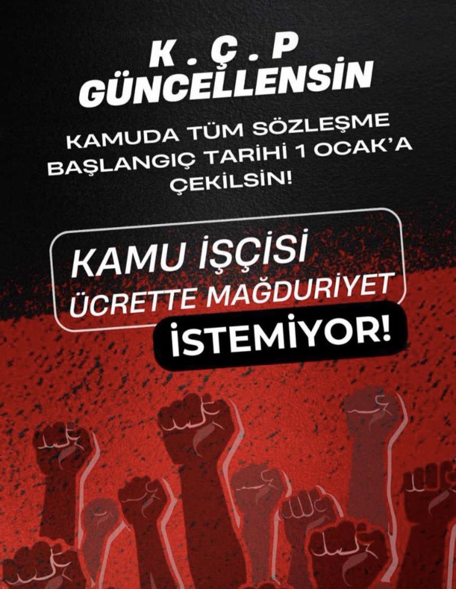 Kamu Toplu sözleşmesi güncellenmelidir.
Kazanımlar enflasyon altında kalmıştır
Sözleşme tarihlerinde birliktelik sağlanmalıdır
1 Ocak itibariyle tüm kamu işçilerine seyyanen zam verilmelidir 
Ve bunlar hemen yapılmalıdır 
#İşçiye15BinSeyyanen
#isciyiyoksayma
<a href="/isikhanvedat/">Prof. Dr. Vedat Işıkhan</a> <a href="/turkis/">Eli Okkenhaug</a>