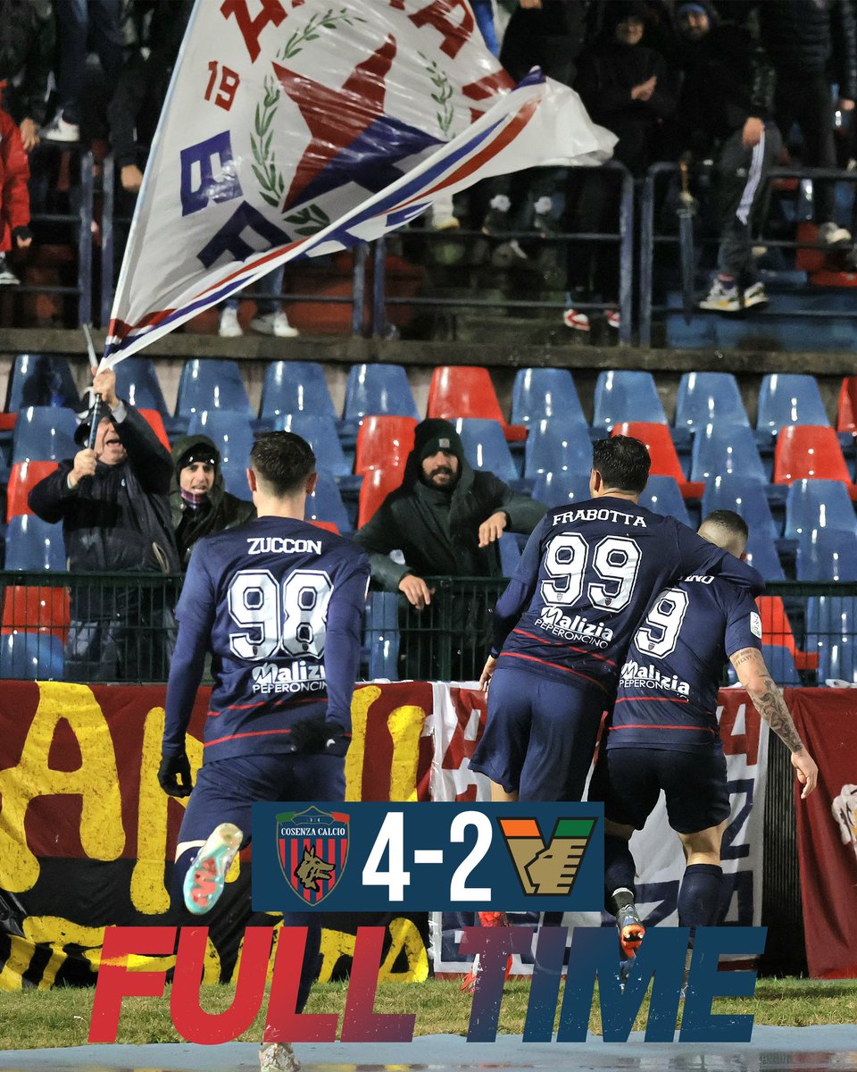 CosenzaOfficial's tweet photo. Un pazzo-pazzo pomeriggio da Lupi. Un pomeriggio da Cosenza 🐺❤️💙
Ritroviamo la vittoria, e che vittoria 💪🏻
E Gennà porta a casa il pallone ⚽️
#ForzaLupi #COSVEN https://t.co/sHY79BLvfT