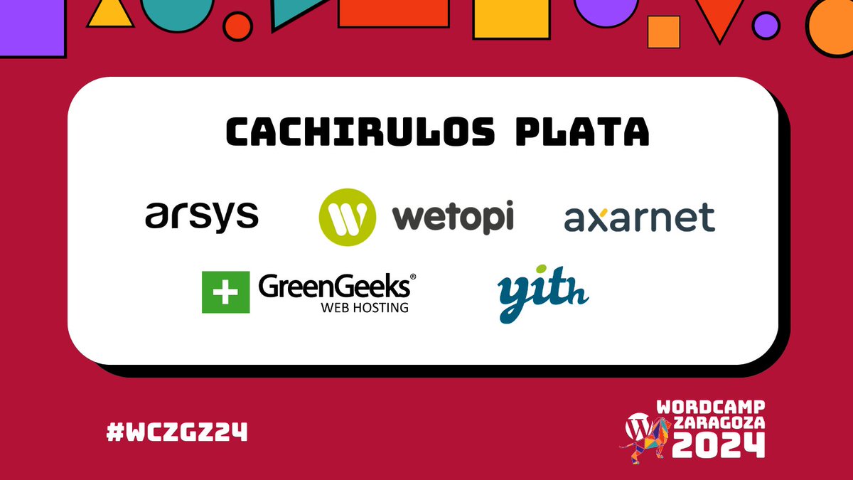 zaragozawp's tweet photo. Muchas gracias por habernos ayudado a hacer posible 😍#WCZGZ24

@arsys @wetopi_official @AXARnet @goGreenGeeks @YITHEMES https://t.co/2S8MiY20eI