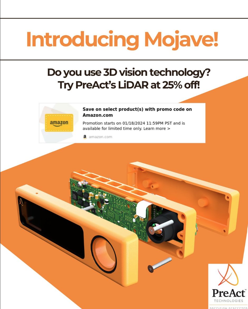 PreActTech's tweet photo. SPECIAL LIDAR PROMOTION!
TRY PREACT'S MOJAVE AT 25% OFF...Click Below

https://t.co/3JMYlomimP
Claim Code: 25MOJAVE https://t.co/MCN6xJAYn3