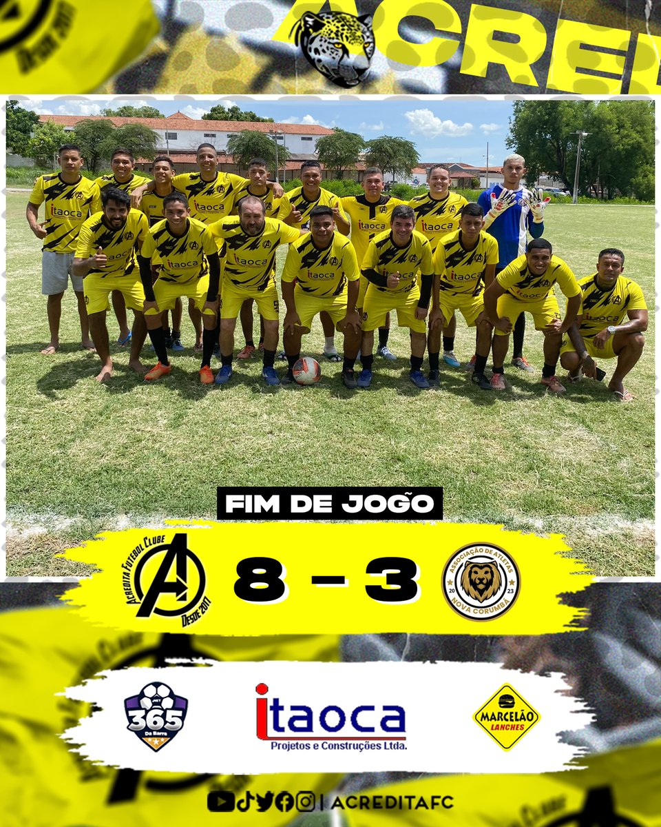 Acreditafc's tweet photo. FIM DE JOGO 💛🖤🐆

Gols: Diegol (2), Bibo (2), Anderson, Guilherme,  Alexandre &amp; GC.
Assistências: Gustavo (3). https://t.co/K2MKEoM3gU