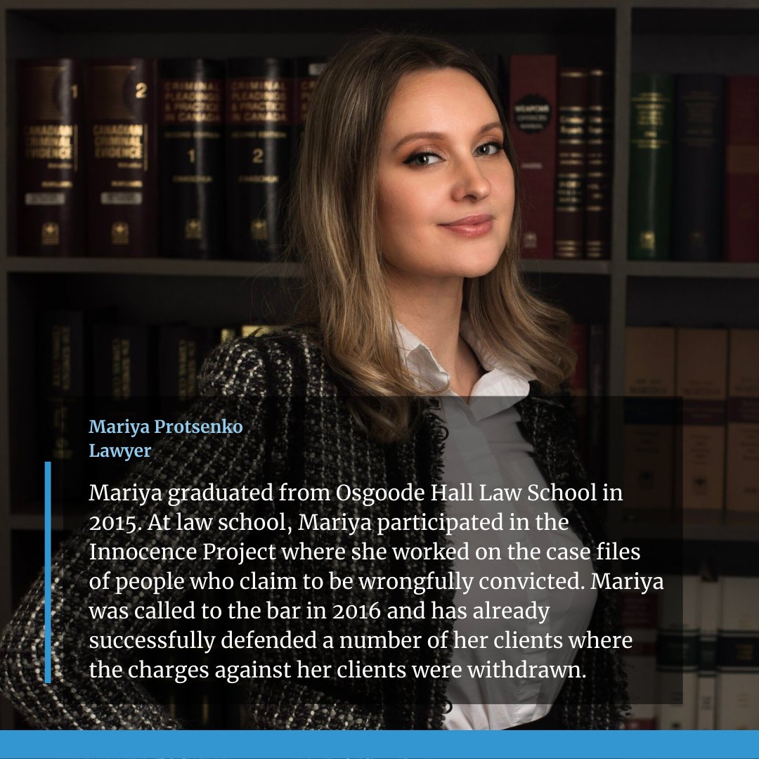 NeubergerLaw's tweet photo. Meet Mariya Protsenko of #NeubergerPartners!
Mariya was called to the bar in 2016 and has already successfully defended a number of her clients where the charges against her clients were withdrawn.
Learn more about our team here: https://t.co/69njJgBtsN
#torontolawyer https://t.co/RvIzcSX1nd