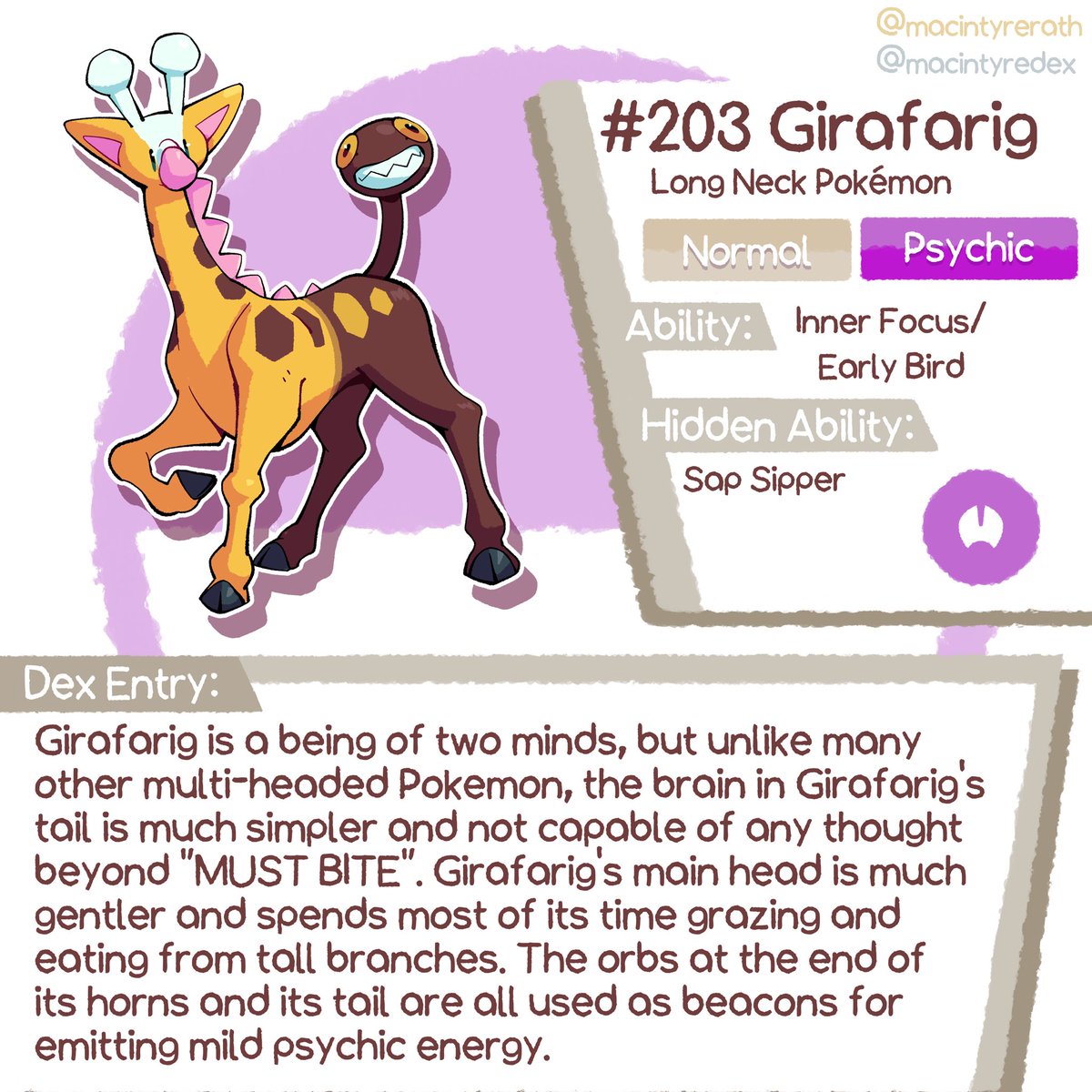 MacintyreDex's tweet photo. New Pokédex entry added!

No.203 Girafarig https://t.co/J1fDRfhgxD