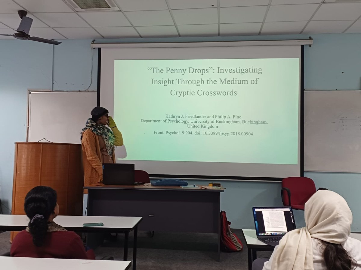 cogscicbcs's tweet photo. Journal Club Session dated 20th January 2024. The paper, "The Penny Drops”: Investigating Insight Through Cryptic Crosswords," explored the use of cryptic crosswords as a new paradigm for studying insight problems.
 #JournalClub #InsightResearch #CognitiveScience https://t.co/0LeKp2fq25