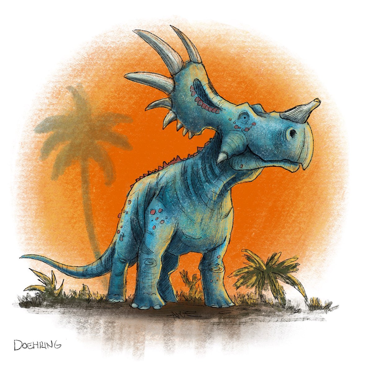 Just a triceratops enjoying his sunset. 

#kiditart #dinosaur #illustration #ArtistOnTwitter #picturebookartist