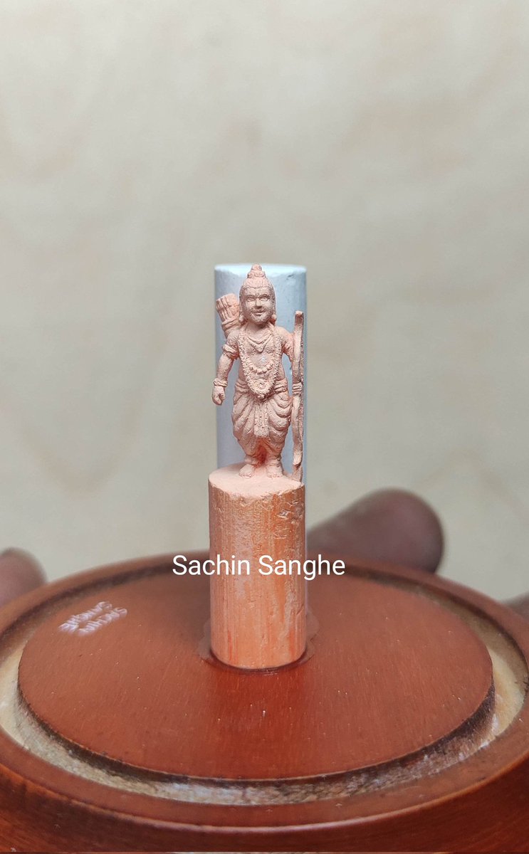 SachinSanghe's tweet photo. Miniature Ram lalla carved on a piece of saffron chalk, 3/4th of an inch, 10-12hrs of effort. #JaiShreeRam #AyodhyaRamTemple #PranPratistha 🙏 @ShriRamTeerth https://t.co/7nCLLz46mO