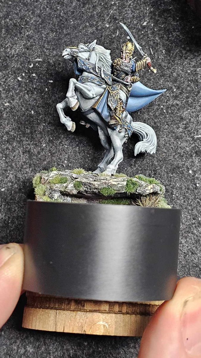 ChrisFrosin's tweet image. First 'improvement' to Glorfindel is gonna be a new cleaner plinth! Getting ready for #Adepticon #WarhammerCommunity #GoldenDemon @warhammer