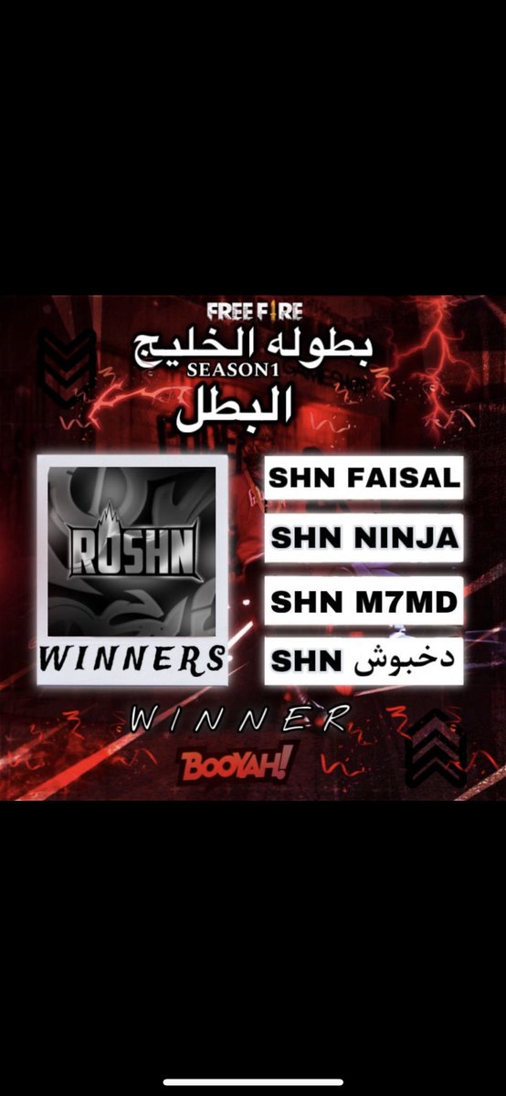 ROSHN_12's tweet photo. نهنئ ابطالنا مودو - نينجا - دخبوش - اشيلك  على الثلاثيه الاسطورية منذ فتح الكلان بثلاث اسابيع 🔥🏅 سلسلة انتصارات مستمره #فري_فاير #روشن_العز https://t.co/aTARHc2Pji