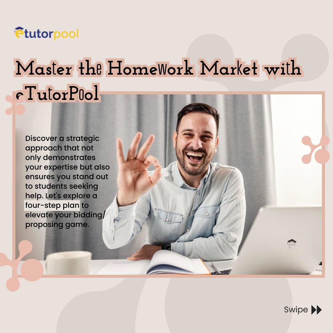 EtutorPool's tweet image. 🚀 Elevate your tutoring game on eTutorPool! 📚 Master bids with credibility, precise communication, smart pricing, and confident negotiation. Join us now for a rewarding tutoring journey. Click to apply! #eTutorPool #TutoringSuccess 🎓💼 Read more : shorturl.at/KSTX6