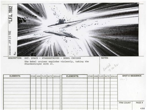 While researching The Star Wars Archives book I came across an unused sequence of fab @jjsketchbook storyboards, dated Jan 20 1982, for the space battle in #ROTJ where a Rebel ship rams a Star Destroyer. @rianjohnson said he was unaware when writing/shooting #TLJ. Great minds...