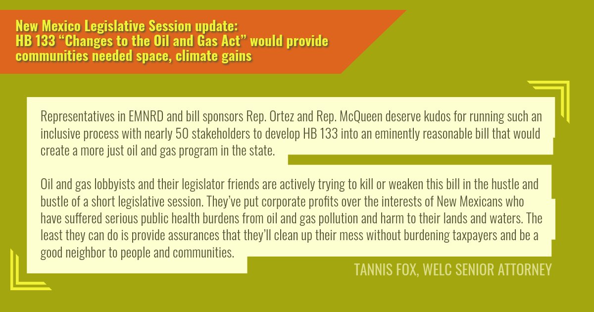 westernlaw's tweet photo. NEWS: #NMpol HB133 would provide communities needed space, climate gains

Kudos to @EmnrdNM, @OrtezKristina  &amp; @mcqueenfornm for the inclusive process w~50 stakeholders to develop HB133 into a reasonable bill that would make a more just oil &amp; gas program.

https://t.co/YPOR7VxawA https://t.co/pG0Su0XOPU