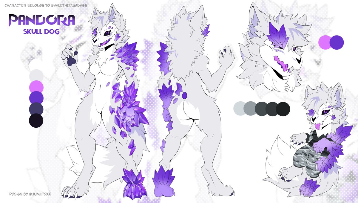Character sheet commission for <a href="/ValeTheDumbass/">ValerieTheDumbass</a> 🩷💜
Who likes purple crystals?  🥰

#furry #furryart