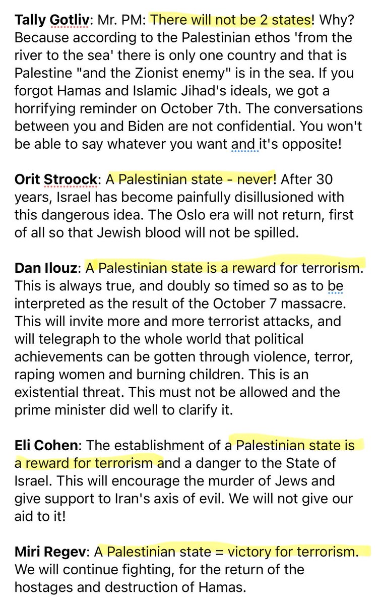 NTarnopolsky's tweet photo. 💥Netanyahu has gotten all his proxy ducklings in a row to say NO! Never! to a Palestinian state. https://t.co/umG6kUUc8A