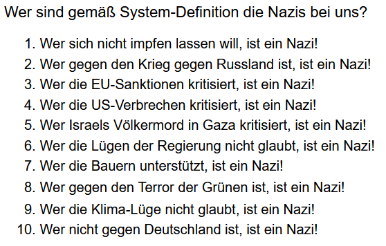 DirtyHarry_tv's tweet photo. Was bedeutet das alles für uns? 

Es bedeutet, dass wir sterben werden,  wenn wir (nach der Definition des Systems) keine Nazis sein wollen. 

Denn wer als Mensch frei sein, wer als Volk überleben will, der ist  nach der System-Definition - ein Nazi. 

Und wenn wir keine Nazis sein wollen, dann müssen wir halt bereit sein, Kriege zu führen, zu töten und getötet zu werden. Und wer kein Nazi sein will, der muss dafür ordentlich bezahlen, bevor er stirbt, denn die Kriegs- und  Migrationskosten sind so hoch, dass sie uns letztlich das Leben kosten.

Die Systemwähler haben es in der Hand. Wollen sie  nach der System-Definition Nazis sein, dann werden sie und wir leben. 
Wollen sie nach  der System-Definition keine Nazis sein, werden wir alle sterben. 
Denn, wenn die Fremdstämmigen nicht größtenteils unser  Land wieder verlassen, egal wie, dann gibt es auf unserem Heimatboden Kulturkriege, blutige!

Jahrzehnte lang hat man den nach belogen-werden lechzenden Deutschen gesagt, die Fremden würden sich integrieren, und dann wären diese fremden Menschen Deutsche wie du und ich. 

Nein, sie bleiben größtenteils Fremde, und sie werden logischerweise unser Land beanspruchen.