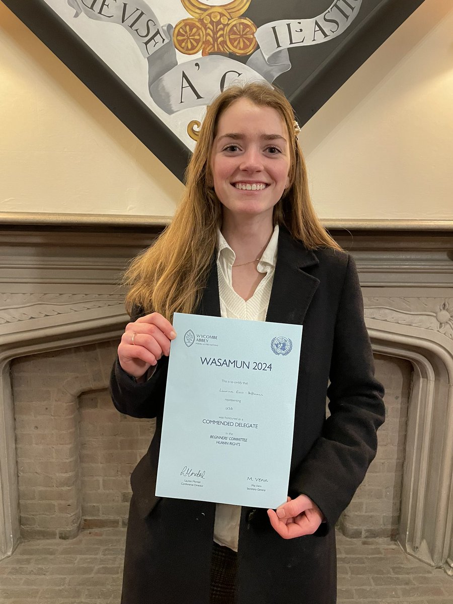 Congratulations to Laurina for winning the Commended Delegate Award in the Human Rights Committee representing United States at Wycombe Abbey MUN