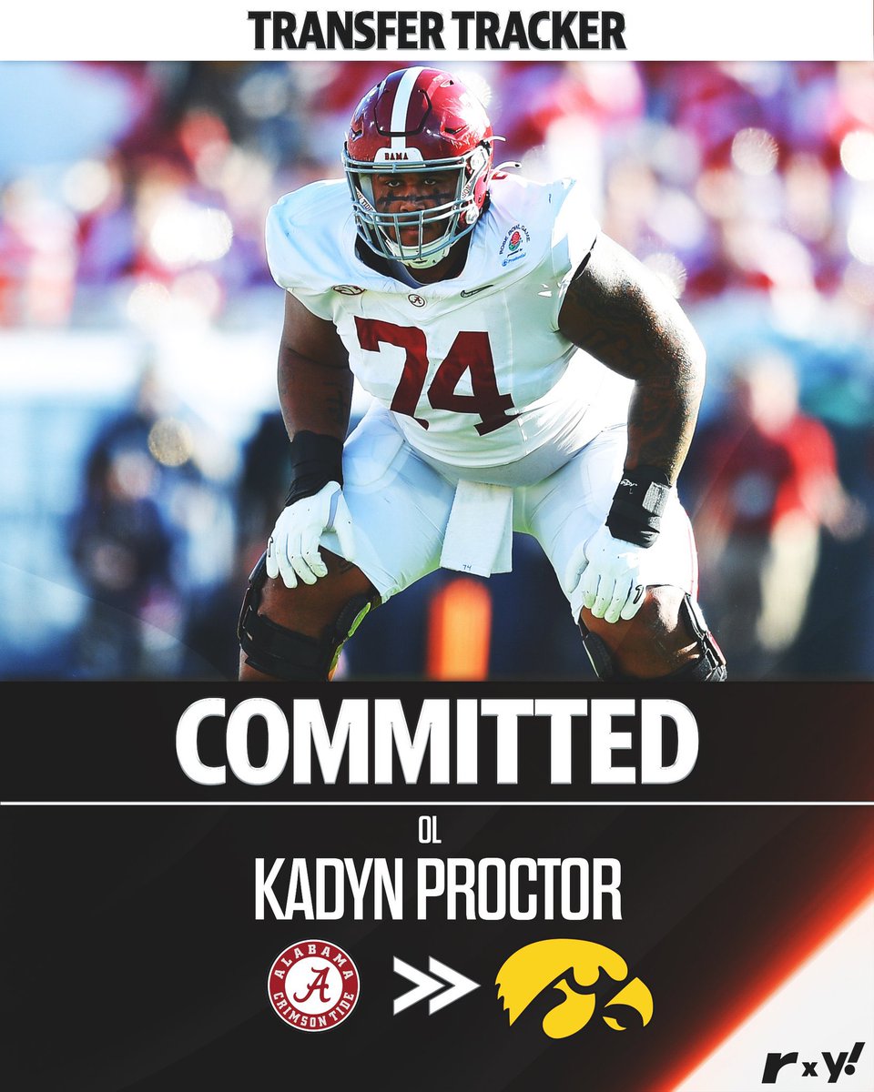 EliotClough's tweet photo. MAJOR BREAKING:

Alabama starting left tackle Kadyn Proctor has announced his commitment to #Iowa out of the transfer portal. Massive upgrade on the OL for the #Hawkeyes. https://t.co/L9R4Qjn1oN