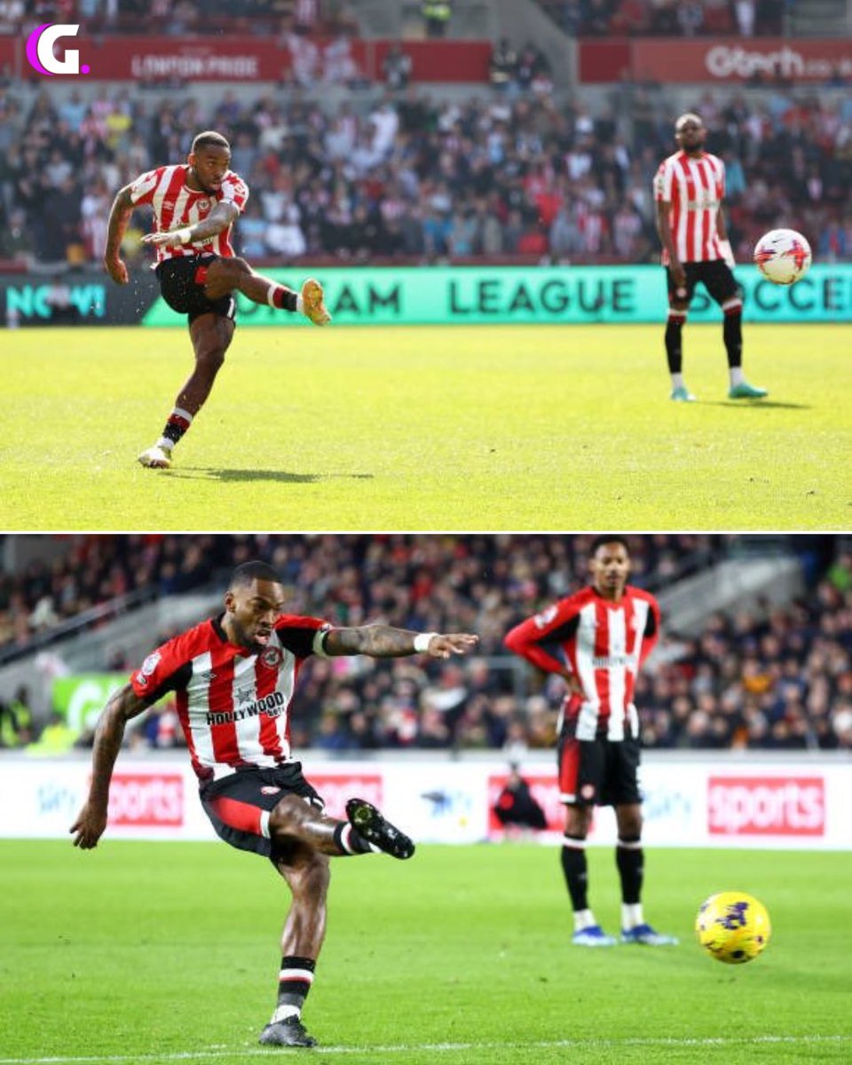 centregoals's tweet photo. Ivan Toney's last goal before his ban was a free-kick at home for Brentford against Nottingham Forest that went bottom right corner. 

Ivan Toney's first goal since his ban was a free-kick at home for Brentford against Nottingham Forest that went bottom right corner. 

That’s 𝗜𝗡𝗦𝗔𝗡𝗘 🤯