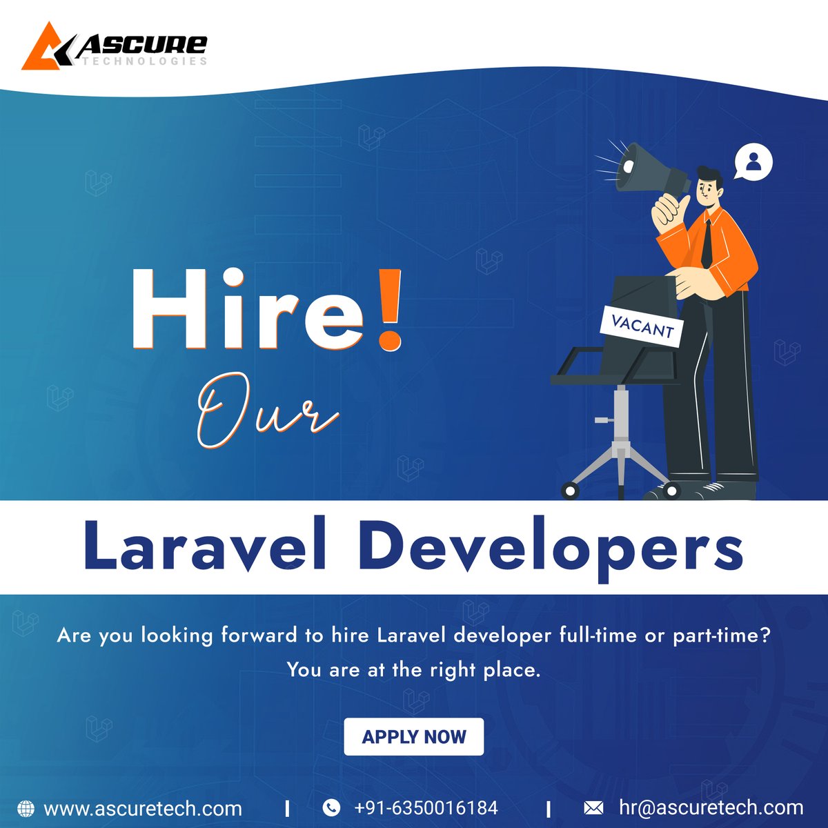 ascuretech's tweet photo. Are you looking forward to hiring a Laravel developer full-time or part-time? You are at the right place.

Hire dedicated Laravel developers who can create custom mobile apps and web development solutions. 

#ascure #ascuretech #ascuretechnologies  #hirelaravelexperts https://t.co/qR6TP7WRgn