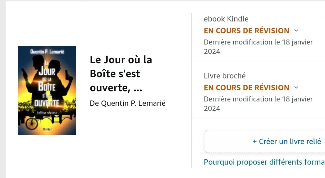 QuentinPLemarie's tweet photo. ⚠️ Update sortie du Jour où la Boîte s'est ouverte ⚠️

Comme on pouvait s'y attendre, le livre est toujours "en cours de révision" sur KDP... Il faudra donc sûrement attendre demain dimanche 21/01 pour qu'il soit disponible... https://t.co/T49tDRaZCO