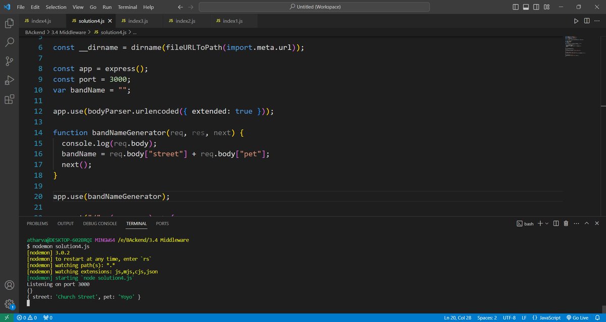 AWebwiz43143's tweet image. #100DaysOfCode #webdevelopment #challenge 
Day 14 :  
Express.js with Node.js 
Intro to Middleware 
Custom Middleware
DIY Middleware
Logging Request
Project: Band Name Generator:
 #codinglife #CodingJourney #coding #technology #javascript #typescript #mongodb

@udemy

@yu_angela