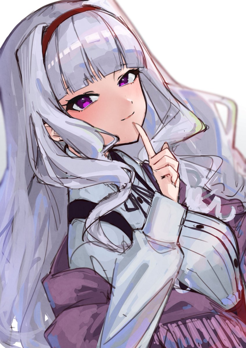 shijou takane 1girl solo long hair hairband purple eyes smile white background  illustration images