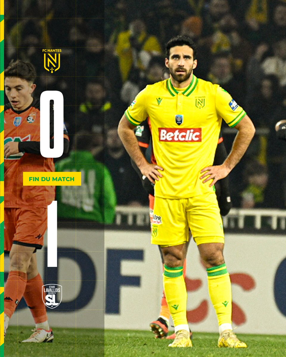 FCNantes's tweet image. 𝗙𝗶𝗻 𝗱𝘂 𝗺𝗮𝘁𝗰𝗵.

Le FC Nantes est éliminé de la Coupe de France.