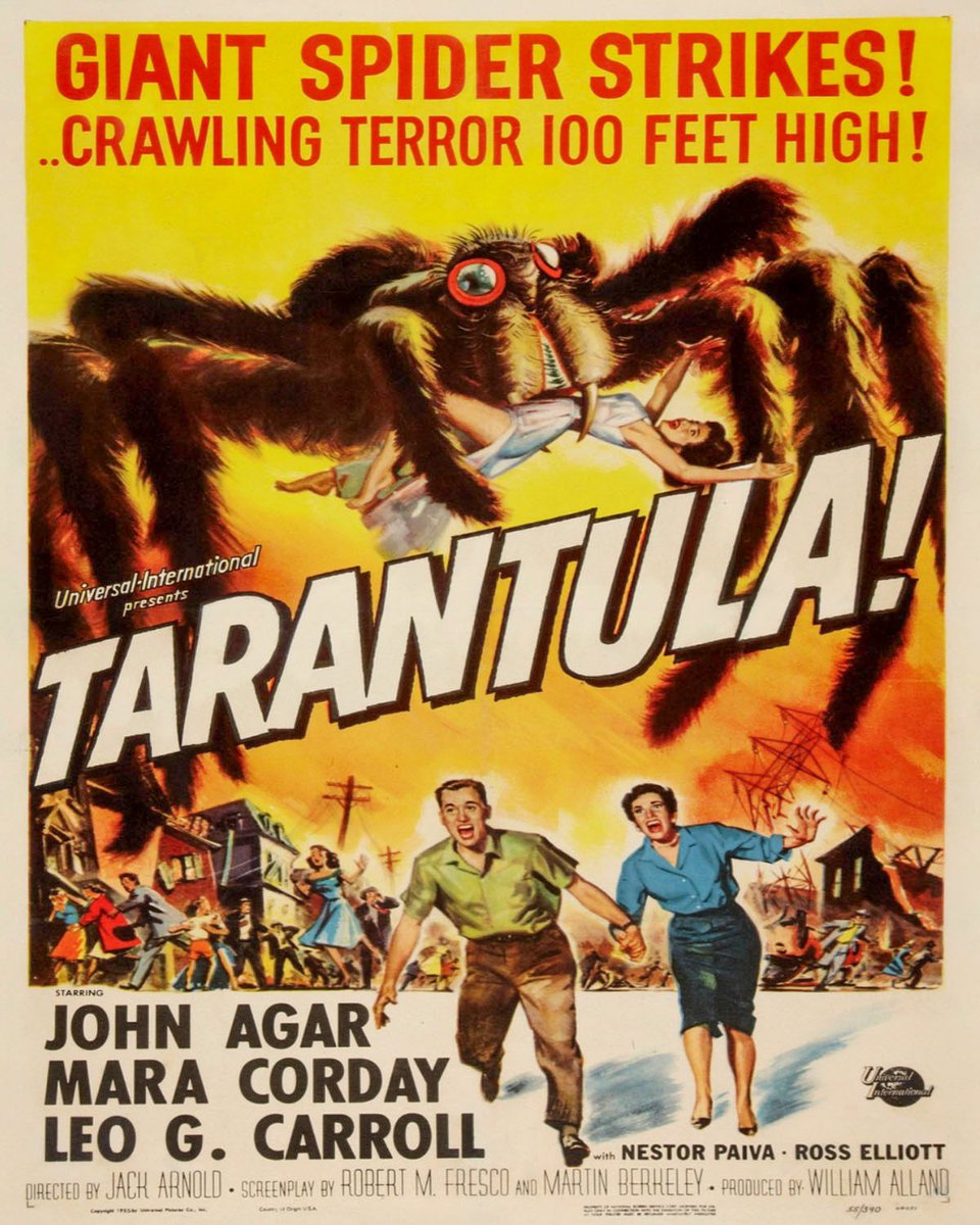 MikeySlashic's tweet image. #Horror365Challenge 21/366
#Saturday #CreatureFeatures 

“Tarantula”(1955)
Dir-Jack Arnold

Monster madness continues! 
This time a tarnatula grows to enormous proportions due to a scientist’s injection of a “miracle” nutrient.
It escapes in a lab accident and chaos ensues😃