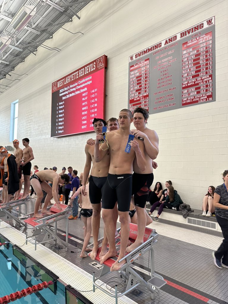 whs_swim's tweet photo. Congratulations to our Hoosier Conference Champions. 200 Medley Relay. Noah Broyles, Charlie Brewer, Kole Shock, Gavin Bourff. https://t.co/DcZwyrFoVE
