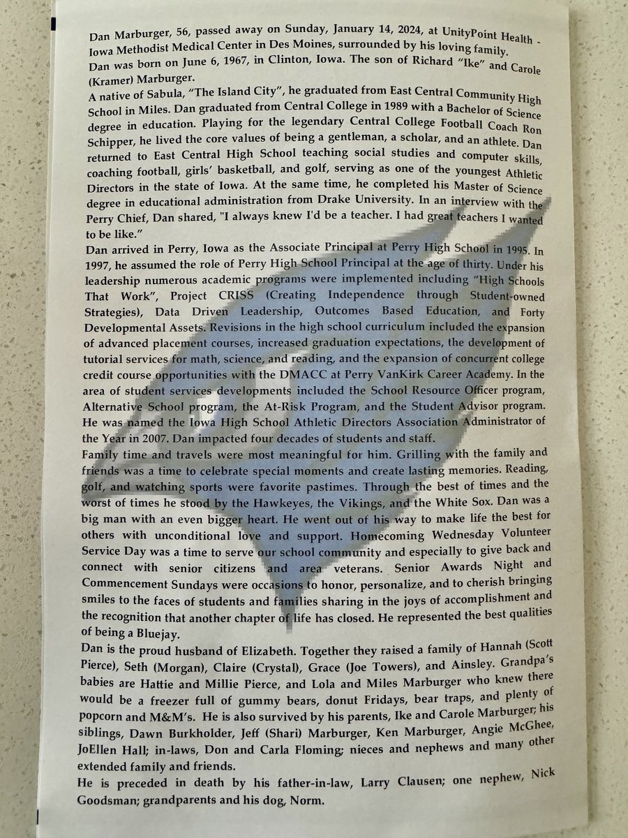 Dan Marburger’s family found the right words, photos, and songs to honor this beloved man. It had to be unimaginably difficult, but it was lovely. 💙