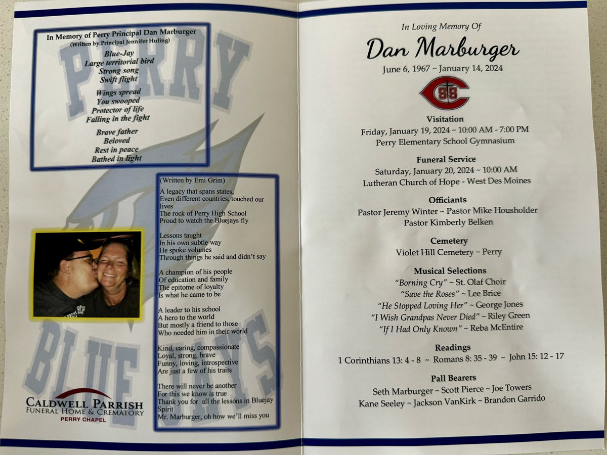 KeithMurphy's tweet photo. Dan Marburger’s family found the right words, photos, and songs to honor this beloved man. It had to be unimaginably difficult, but it was lovely. 💙 https://t.co/juchxlpWYD