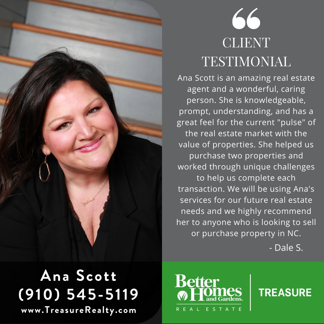 TreasureSales's tweet image. Give this superstar a call for all your real estate needs! 
Ana Scott 910-545-5119
#TrustedLocalExperts #RealEstate #buying #selling