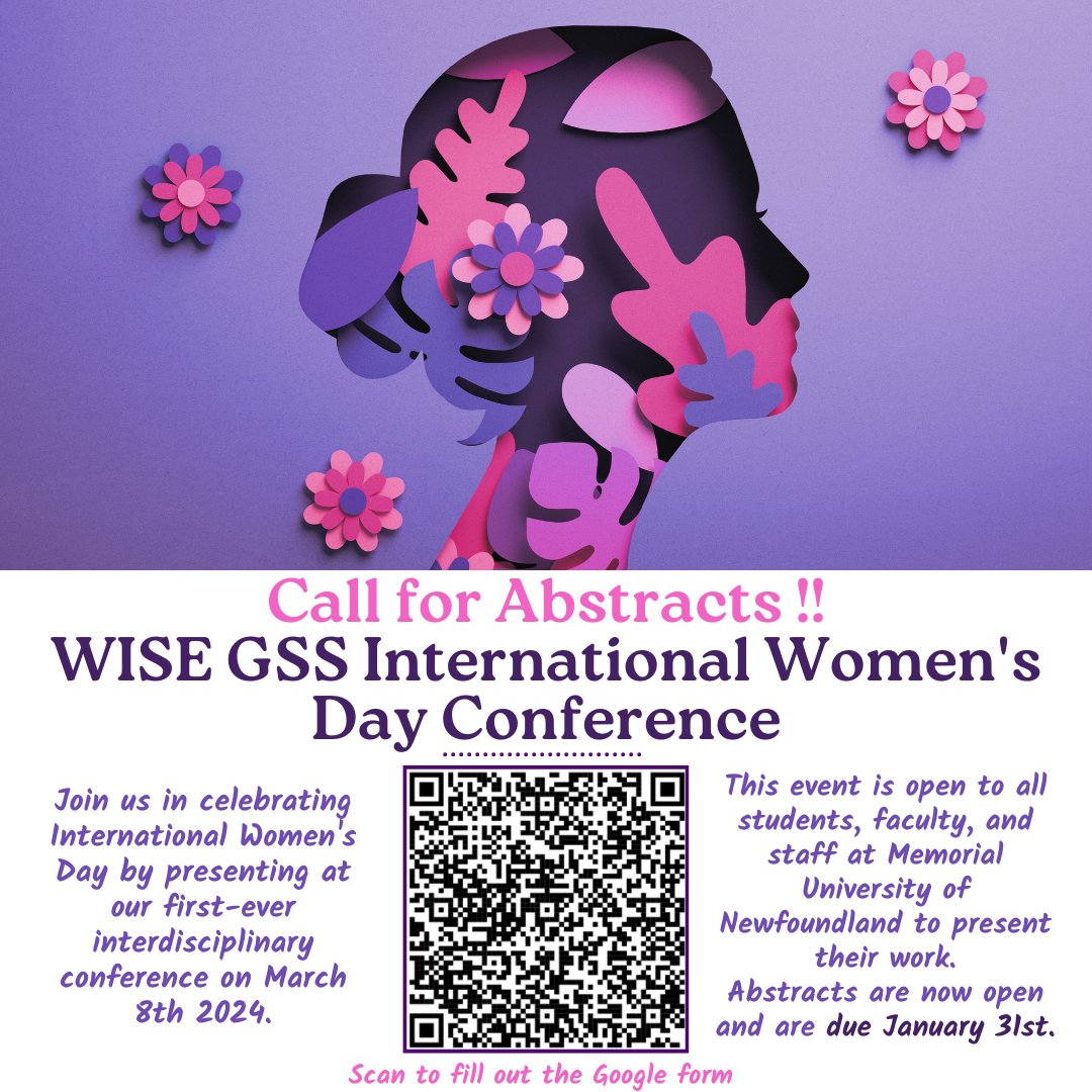 Call for abstracts!! Join us in celebrating International Women's Day by presenting at our first-ever interdisciplinary conference on March 8th, 2024. 

Abstracts are now open and are due January 31st, 2024. Please fill out the Google form!
forms.gle/oU4nuB7kD1dxpF…